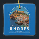 Rhodes Greece Illustration Travel Art Vintag Keramikornament<br><div class="desc">Rhodes Retrovektorreisdesign. Rhodos, die größte der Dodekaner-Inseln Griechenlands, ist bekannt für seine Badeorte und die alten Ruinen.</div>
