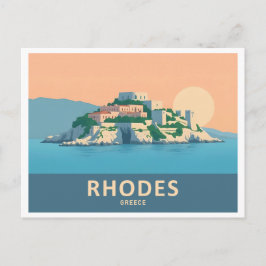 Rhodes Greece Pastel Travel - Mittelalterliche Alt Postkarte