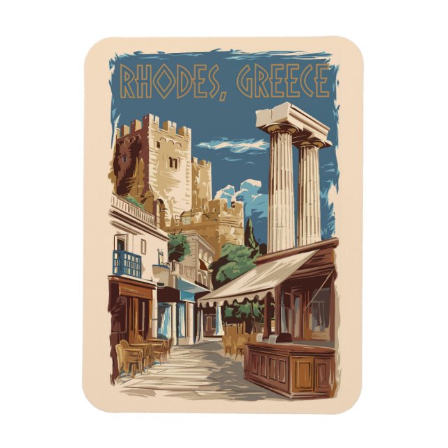 Rhodes Greece Ruins Trains Art Vintag Magnet (Vertikal)