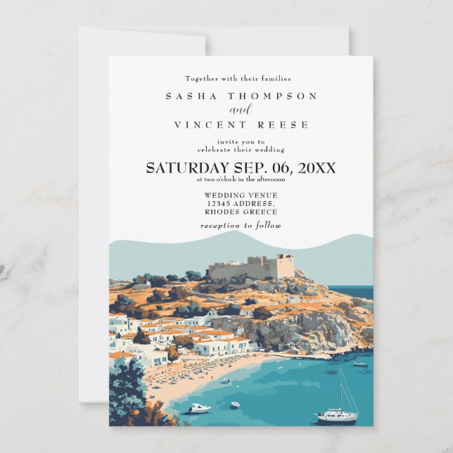 Rhodes Greece Wedding Invitation Retro (Devant)