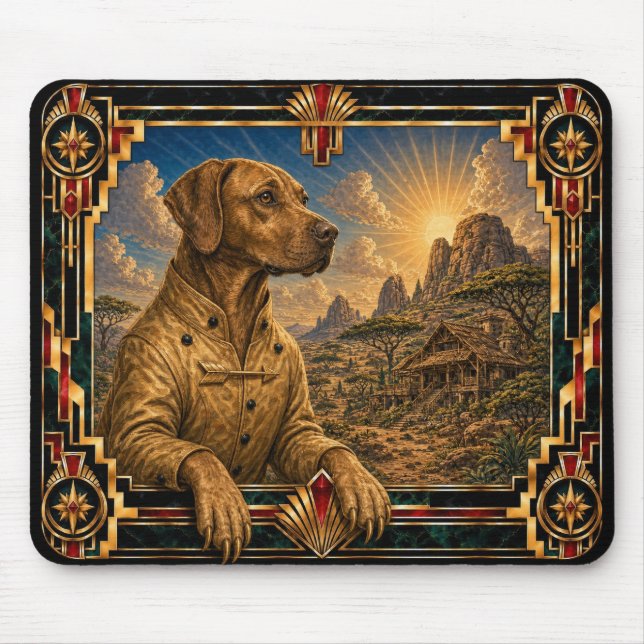 Rhodesian Ridgeback, Art Deco Hund Mousepad (Vorne)