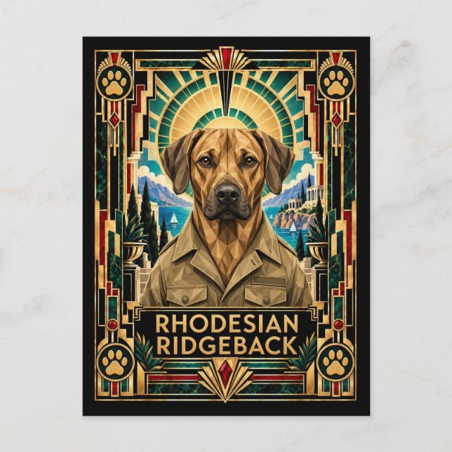 Rhodesian Ridgeback, Art Deco Hund Postkarte (Vorderseite)