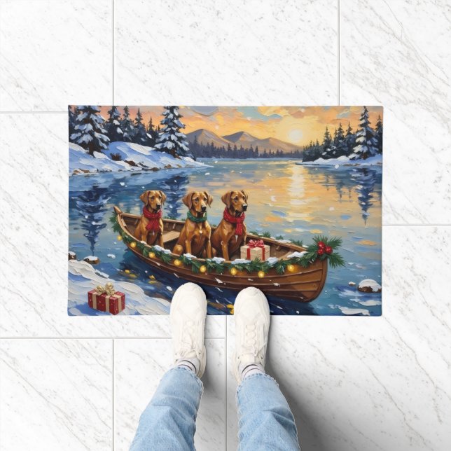 Rhodesian Ridgeback Christmas Boat Holiday Fußmatte (Indoor)