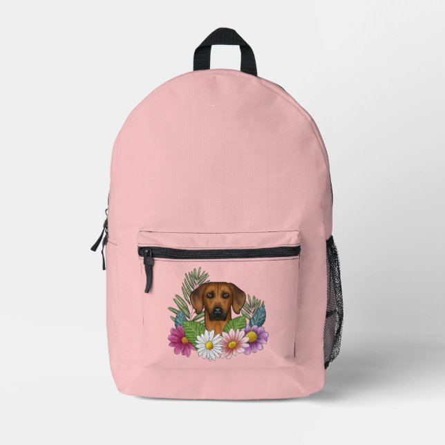 Rhodesian Ridgeback Dog Colorful Blume Rosa Bedruckter Rucksack (Vorderseite)