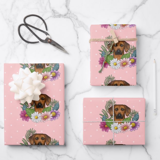 Rhodesian Ridgeback Dog Colorful Blume Rosa Geschenkpapier Set (Vorderseite)