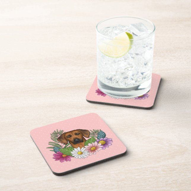 Rhodesian Ridgeback Dog Colorful Blume Rosa Getränkeuntersetzer (Rechte Seite)