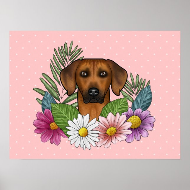 Rhodesian Ridgeback Dog Colorful Blume Rosa Poster (Vorne)