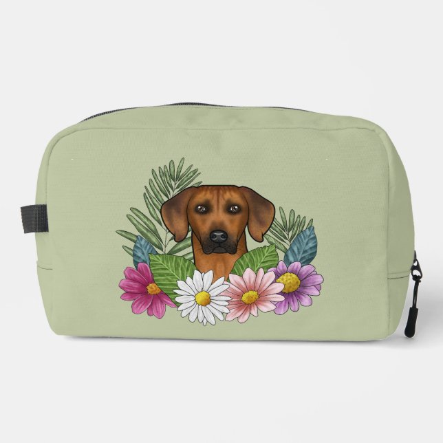 Rhodesian Ridgeback Dog Colorful Wildblumen Waschbeutel (Vorderseite)