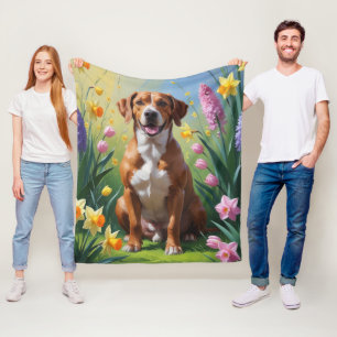 Rhodesian Ridgeback Dog Frühlingsblumen Malerei Fleecedecke