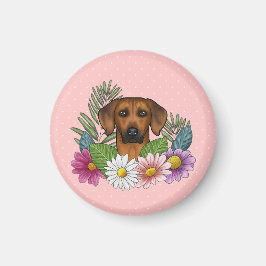 Rhodesian Ridgeback Dog Head Summer Florals Pink Magnet