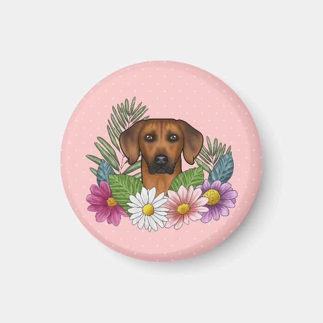 Rhodesian Ridgeback Dog Head Summer Florals Pink Magnet (Vorne)