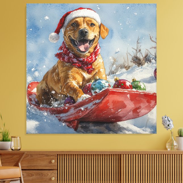 Rhodesian Ridgeback Dog in Sledge Weihnachten Leinwanddruck (Insitu (Wohnzimmer))