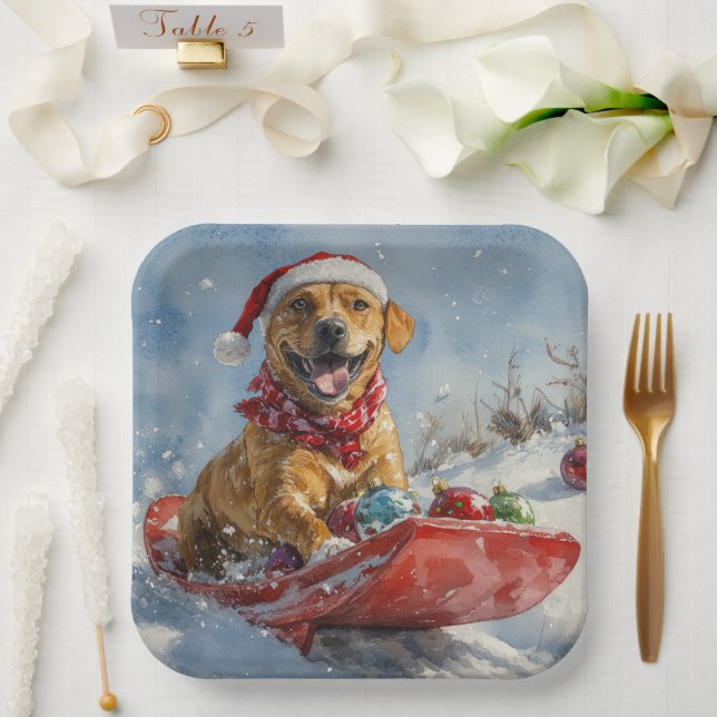 Rhodesian Ridgeback Dog in Sledge Weihnachten Pappteller (Hochzeit)