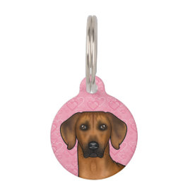 Rhodesian Ridgeback Dog Kopf auf rosa Liebe Herz Haustiermarke