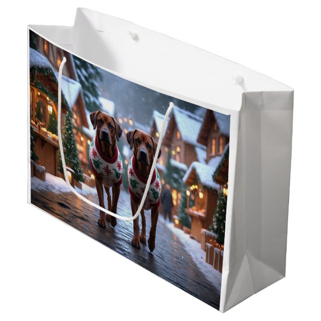 Rhodesian Ridgeback Dogs Christmas Snow Holiday Große Geschenktüte (Vorderseite Schrägansicht)