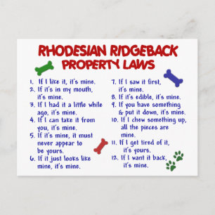 RHODESIAN RIDGEBACK-Eigentumsgesetze 2 Postkarte