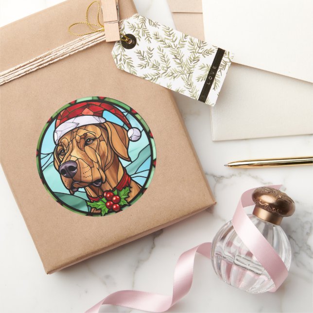 Rhodesian Ridgeback Festgeback Glas Weihnachten Runder Aufkleber (Schenken)