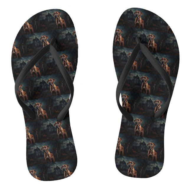 Rhodesian Ridgeback Halloween Beängstigend Flip Flops (Fußbett)