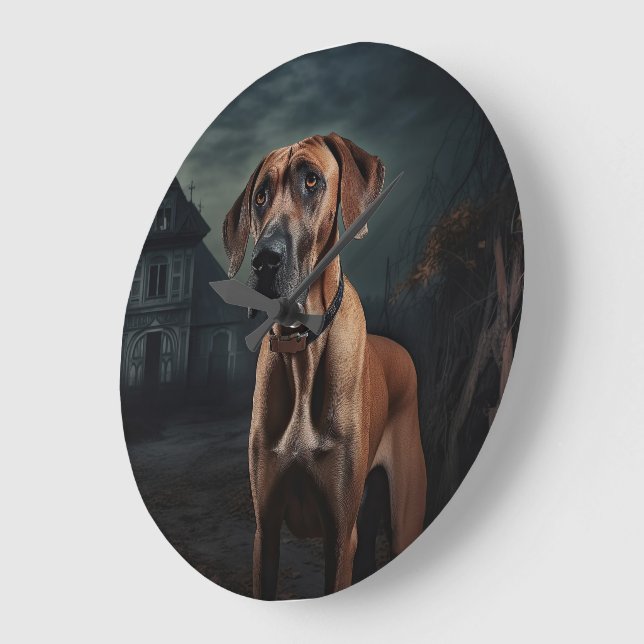 Rhodesian Ridgeback Halloween Beängstigend Große Wanduhr (Winkel)