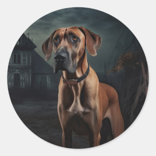 Rhodesian Ridgeback Halloween Beängstigend Runder Aufkleber