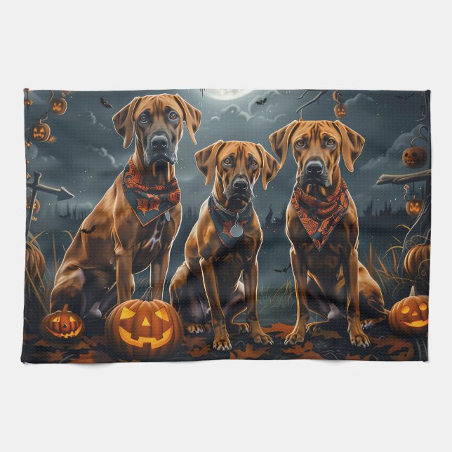 Rhodesian Ridgeback Halloween Spooky Geschirrtuch (Horizontal)
