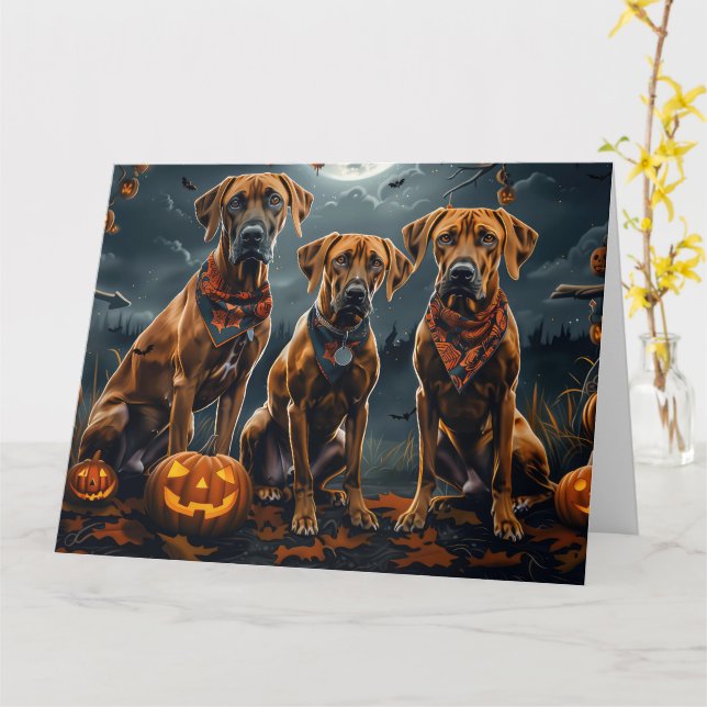 Rhodesian Ridgeback Halloween Spooky Karte (Gelbe Blume)