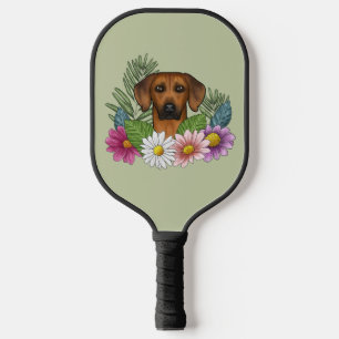 Rhodesian Ridgeback Head Bunte Blume auf Grün Pickleball Schläger