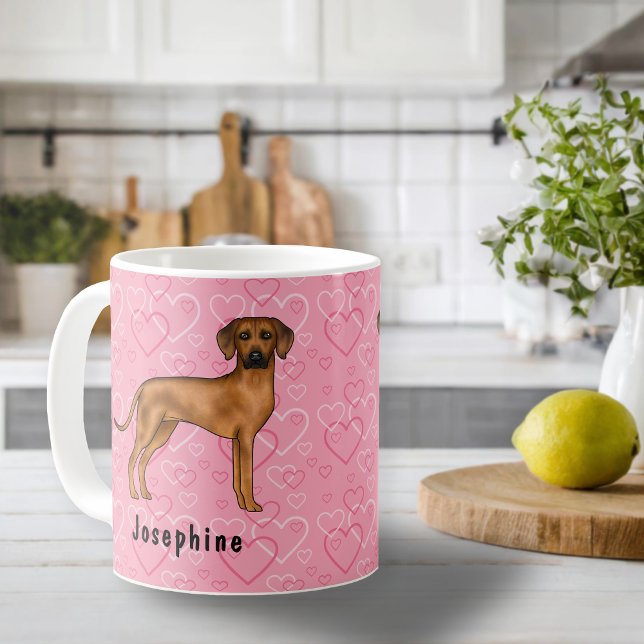 Rhodesian Ridgeback Hund auf rosa Herzen mit Namen Kaffeetasse (Please note: This image is a digital mockup. The product may not be in scale.)