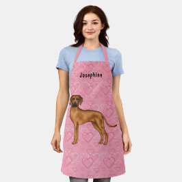 Rhodesian Ridgeback Hund auf rosa Herzen mit Namen Schürze