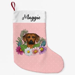 Rhodesian Ridgeback Hund Bunte Wildblumen Rosa Kleiner Weihnachtsstrumpf