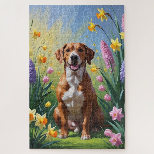 Rhodesian Ridgeback Hund Frühlingsblumen Malerei (Vertikal)