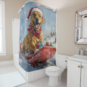 Rhodesian Ridgeback Hund im Schlitten Weihnachten Duschvorhang