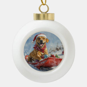Rhodesian Ridgeback Hund im Schlitten Weihnachten Keramik Kugel-Ornament