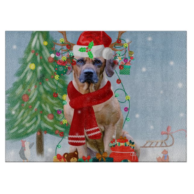 Rhodesian Ridgeback Hund in Schnee Weihnachtsgesch Schneidebrett (Vorderseite)