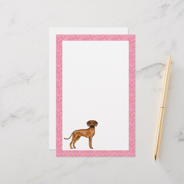 Rhodesian Ridgeback Hund Liebe Herzmuster Rosa Briefpapier (Vorderseite/Rückseite Beispiel)
