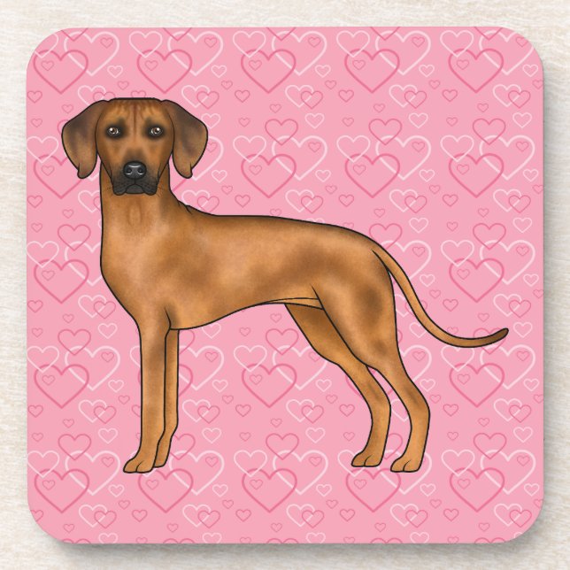 Rhodesian Ridgeback Hund Liebe Herzmuster Rosa Getränkeuntersetzer (Vorderseite)