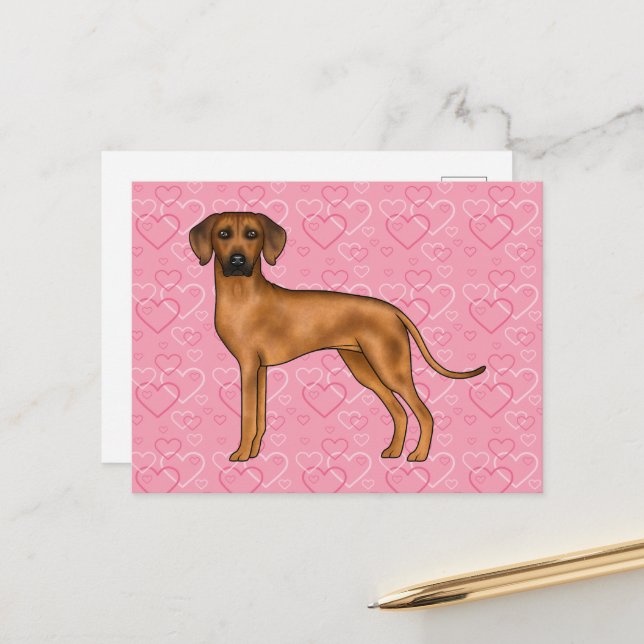 Rhodesian Ridgeback Hund Liebe Herzmuster Rosa Postkarte (Vorderseite/Rückseite Beispiel)