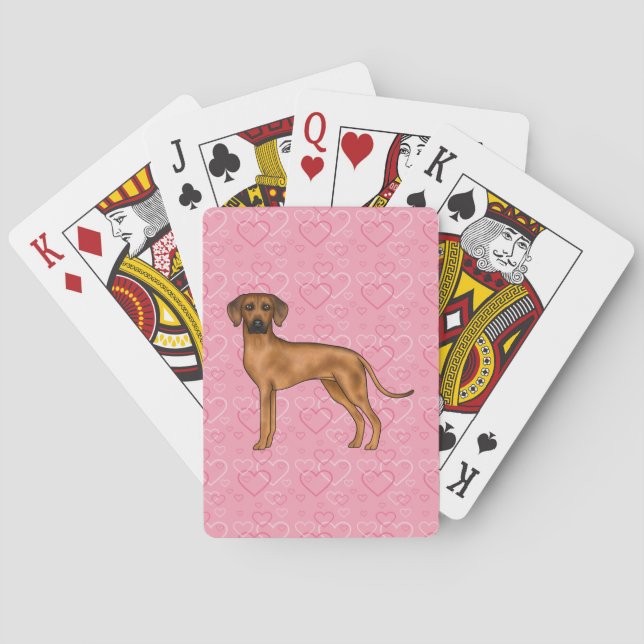 Rhodesian Ridgeback Hund Liebe Herzmuster Rosa Spielkarten (Rückseite)