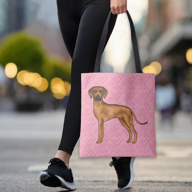 Rhodesian Ridgeback Hund Liebe Herzmuster Rosa Tasche (Please note: This image is a digital mockup. The product may not be in scale.)
