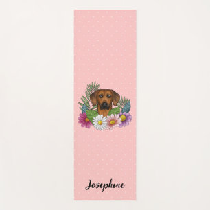 Rhodesian Ridgeback Hund mit Blumen und Name Pink Yogamatte