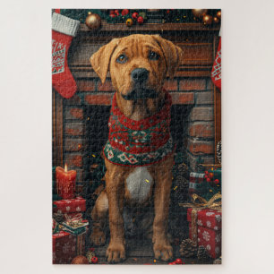Rhodesian Ridgeback Hund mit Weihnachtsgeschenken