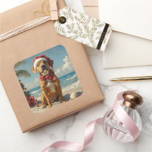 Rhodesian Ridgeback Hund Weihnachten Vintage Stran Quadratischer Aufkleber