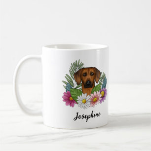 Rhodesian Ridgeback Hundekopf Blumen und Name Kaffeetasse