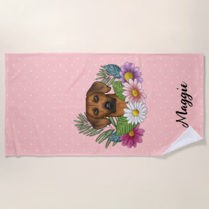 Rhodesian Ridgeback Hundekopf Farbige Blumen Rosa Strandtuch
