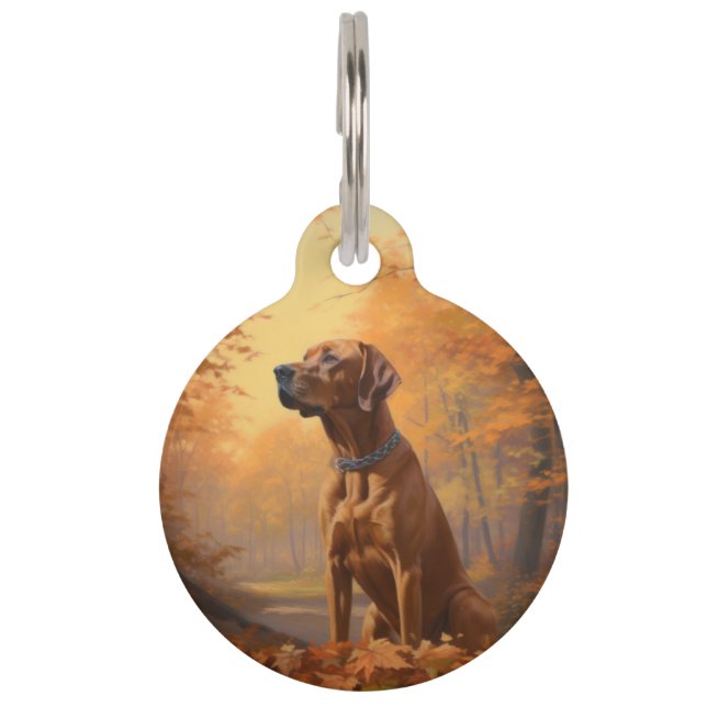 Rhodesian Ridgeback im Herbstfall Inspiriert Haustiermarke (Vorderseite)