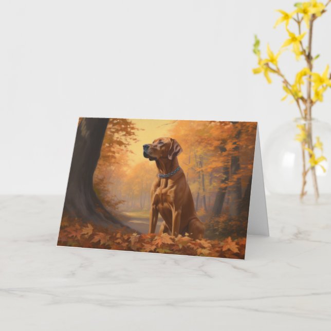 Rhodesian Ridgeback im Herbstfall Inspiriert Karte (Gelbe Blume)