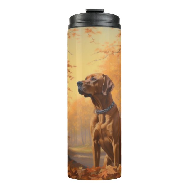 Rhodesian Ridgeback im Herbstfall Inspiriert Thermosbecher (Vorderseite)
