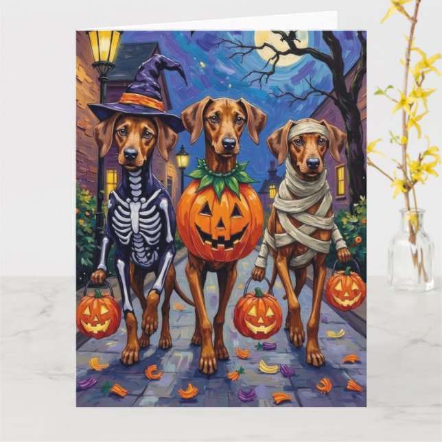 Rhodesian Ridgeback in Halloween-Kostümen Karte (Gelbe Blume)
