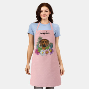Rhodesian Ridgeback Kopf Bunte Blumen Auf Rosa Schürze