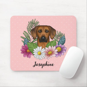 Rhodesian Ridgeback Kopf Bunte Blumen Und Name Mousepad